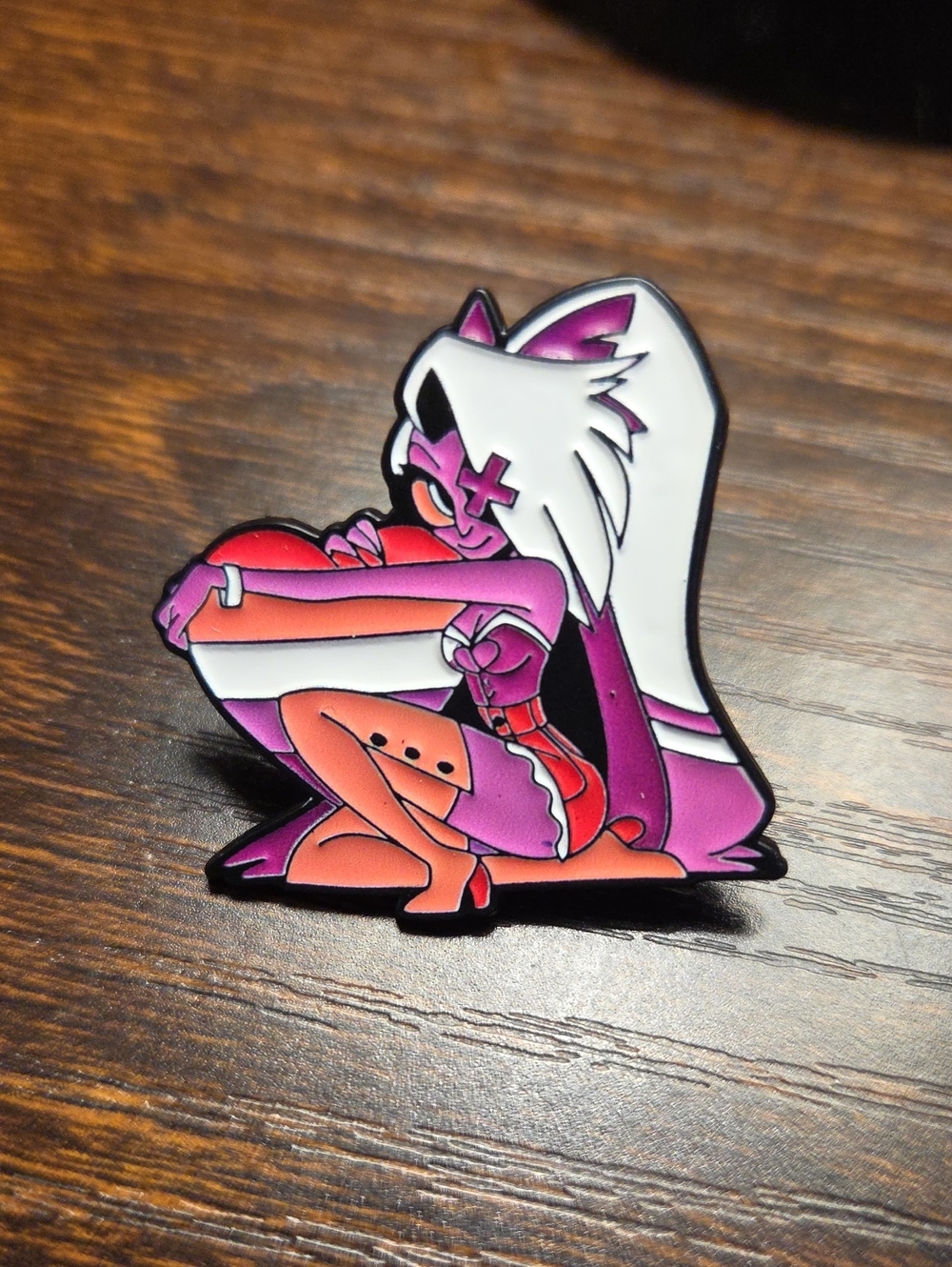White & Pink Enamel Character Pin - Stylish Women's Accessory
